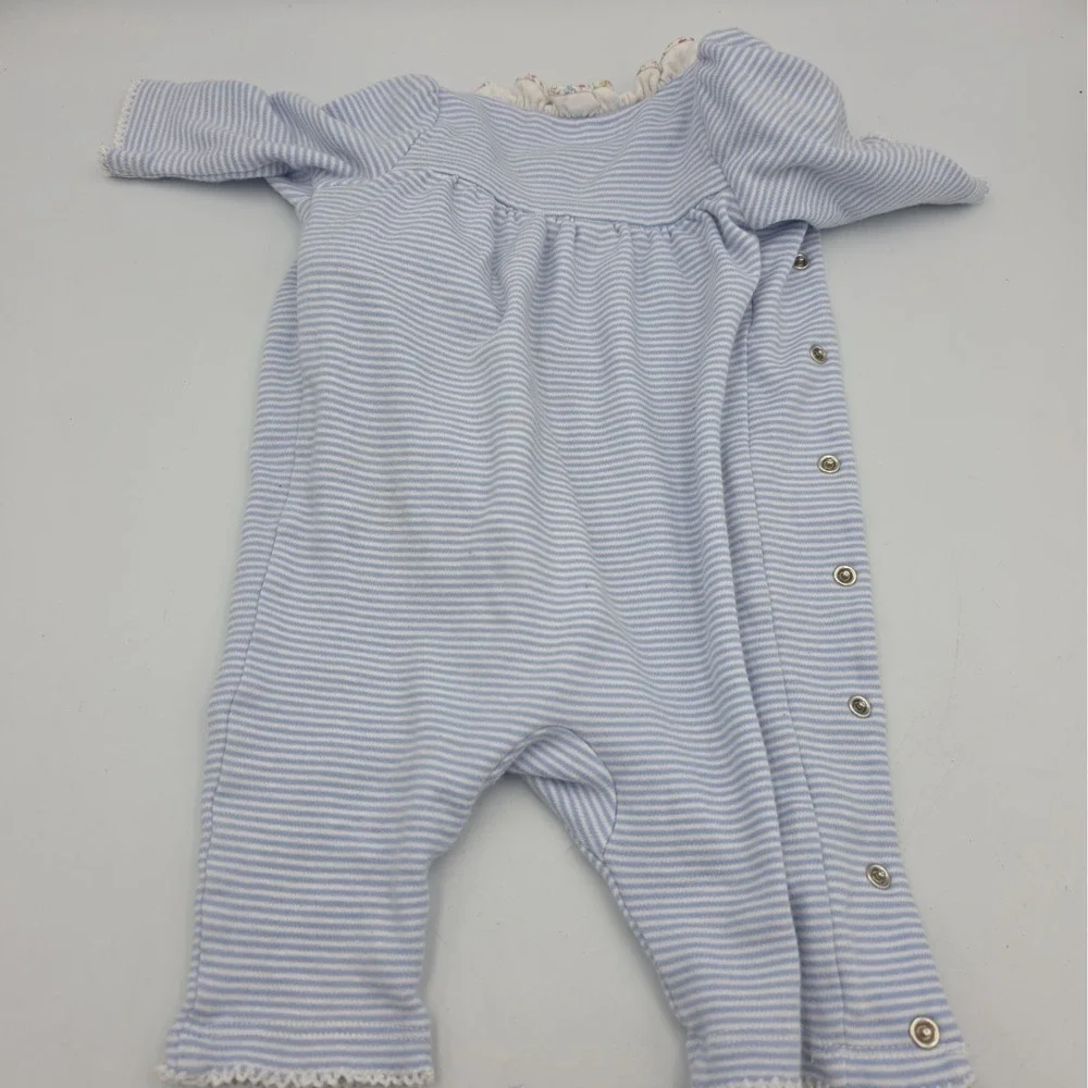 Ralph Lauren Baby Girls Floral Romper Blue/White Striped Long Sleeve 3 Month